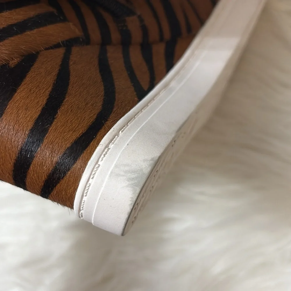 Linea Paolo Real Fur Printed Calf Hair Zebra Print Felicia Wedge Sneaker Booties